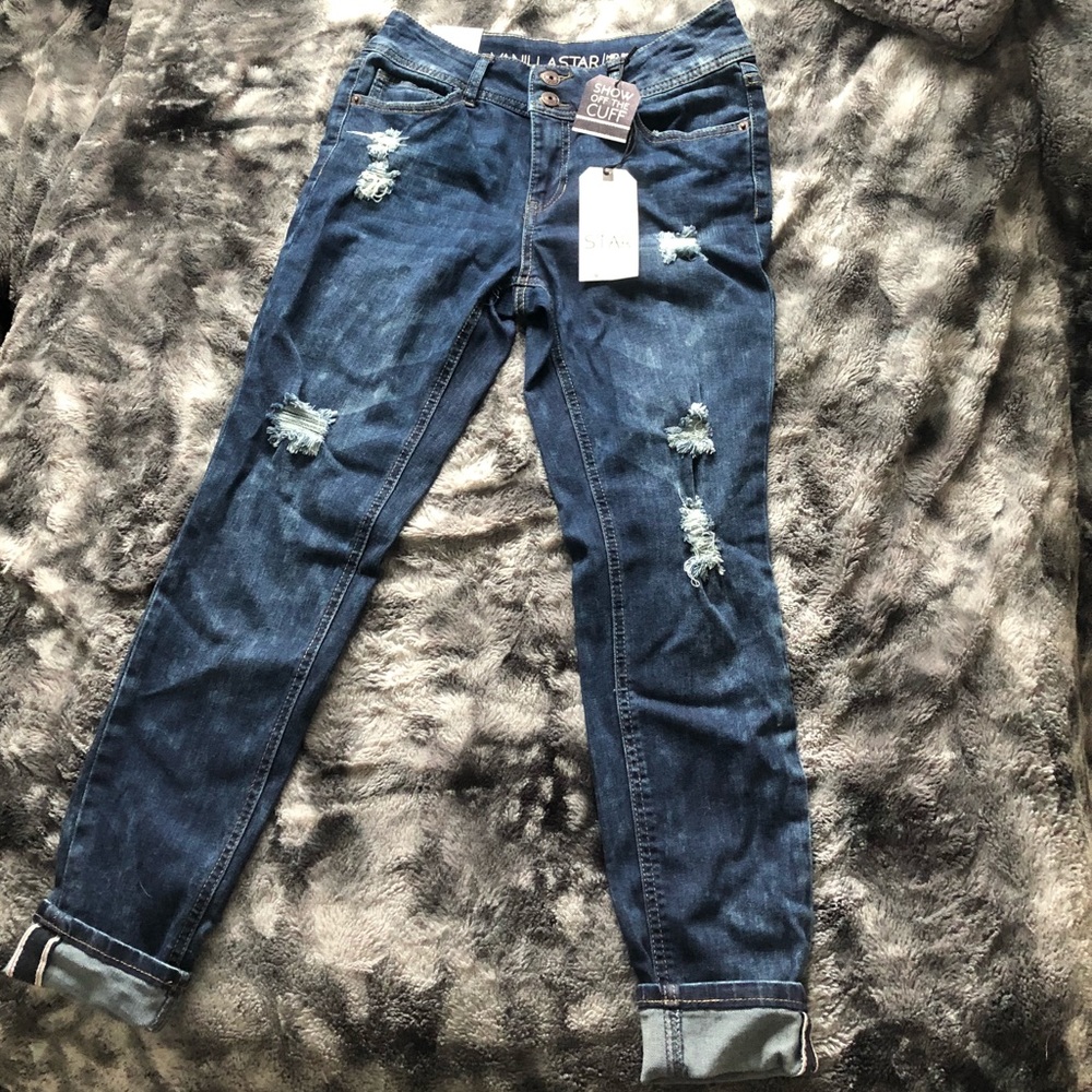 Mid Rise Skinny Jeans with Cuffs